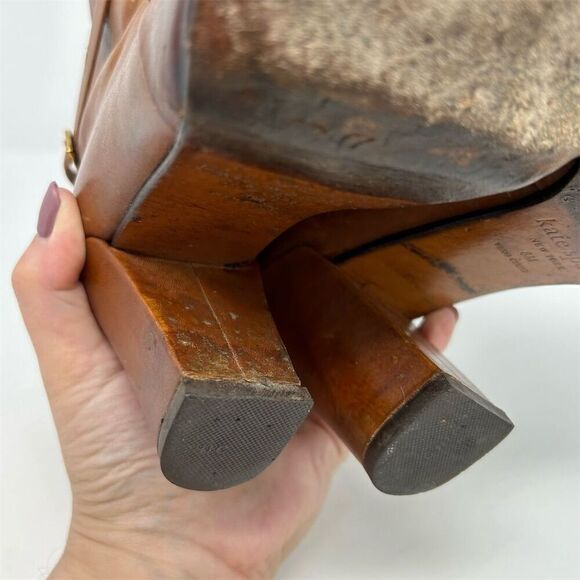 Kate Spade Women's Heeled Ankle Booties Brown Leather Buckle Strap Size 8M - Picture 10 of 16